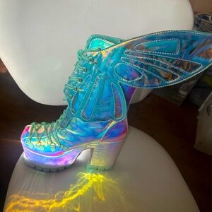 Dolls Kill Butterfly Holographic Platform Heeled Boots 🌸